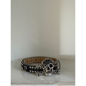Rhinestone Skull Crossbones Studded Belt Black Silver Goth Punk Y2K Large Buckle